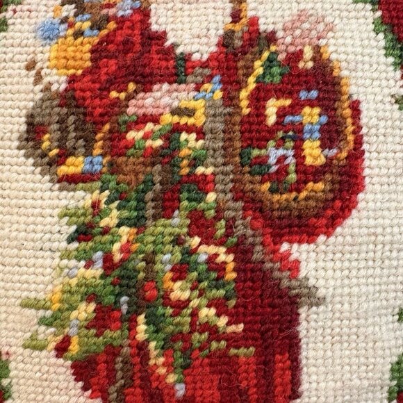 Vintage Needlepoint Christmas Throw Pillow Santa Claus Red Velvet Zipper Closure - Picture 2 of 6